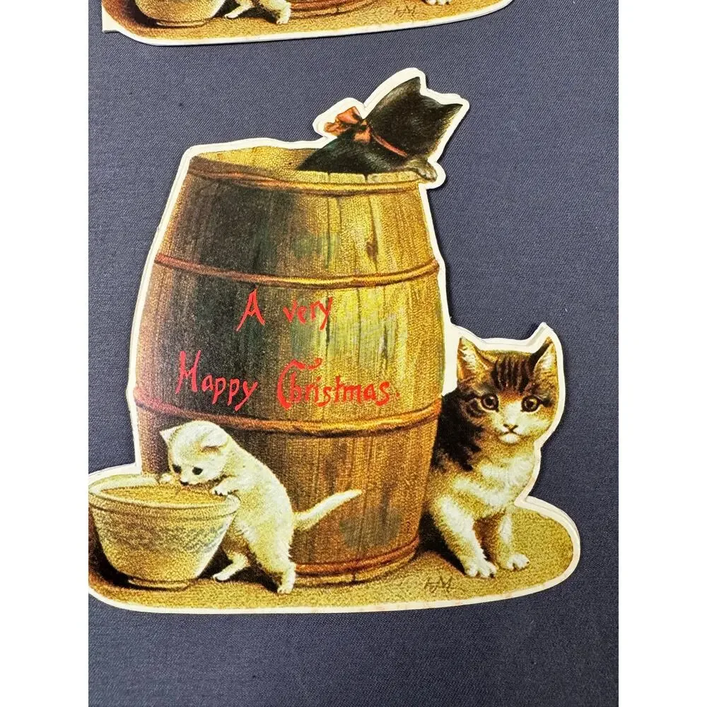 Qty 10 - Vintage 1982 Merrimack Gift Tags Cats In Barrel Made In Hong Kong
